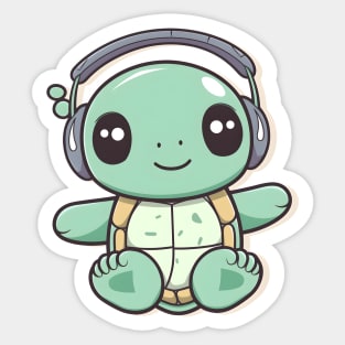 Green Turtle with Headphones Sticker